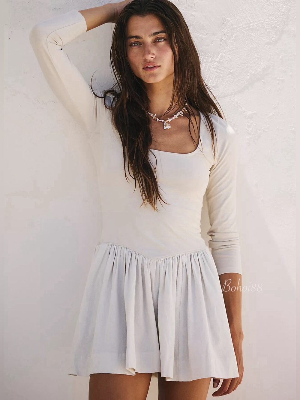 NEW Free People Onda Drop-Waist Long-Sleeve Mini Dress